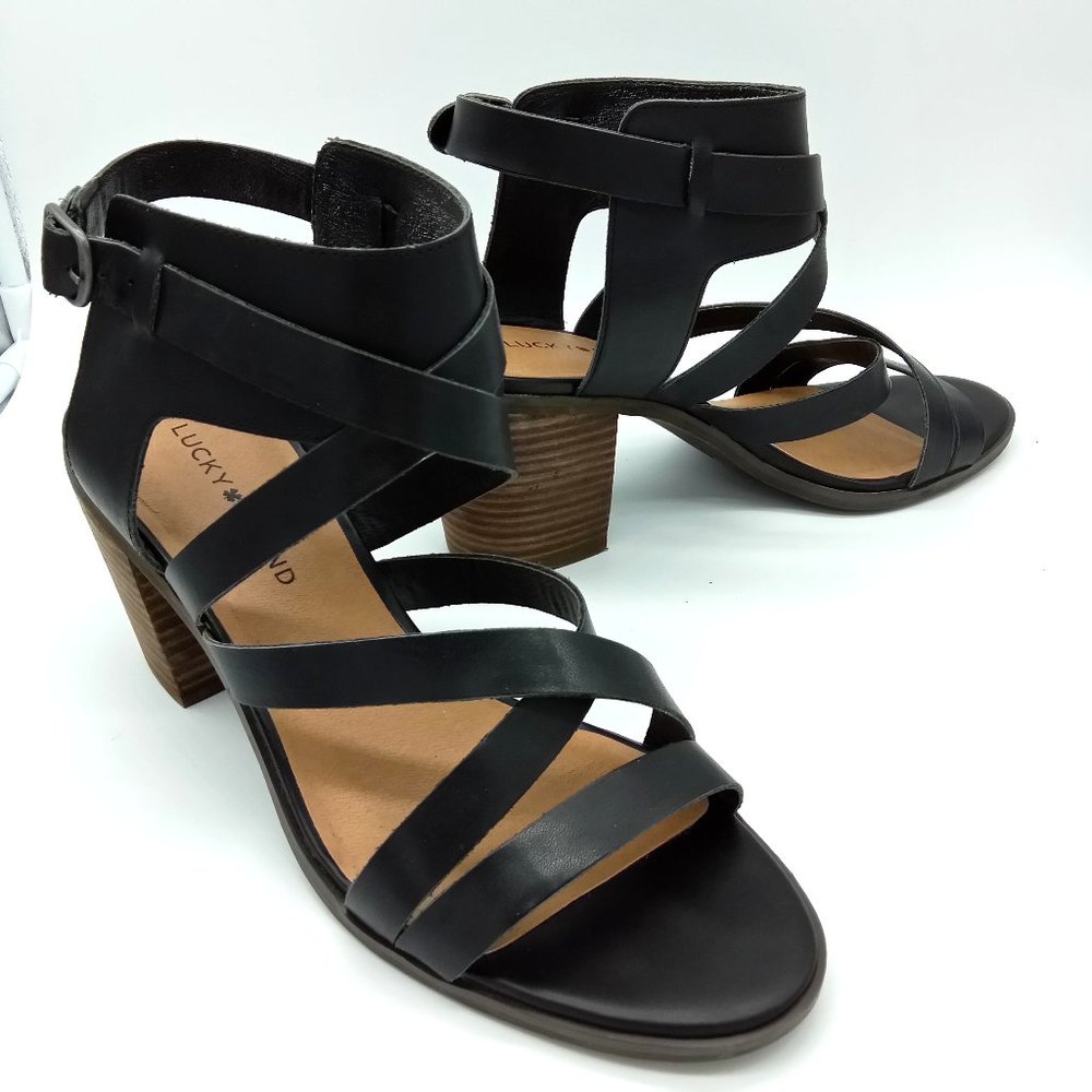 Lucky Brand Black Kailasa Leather Strappy Sandals